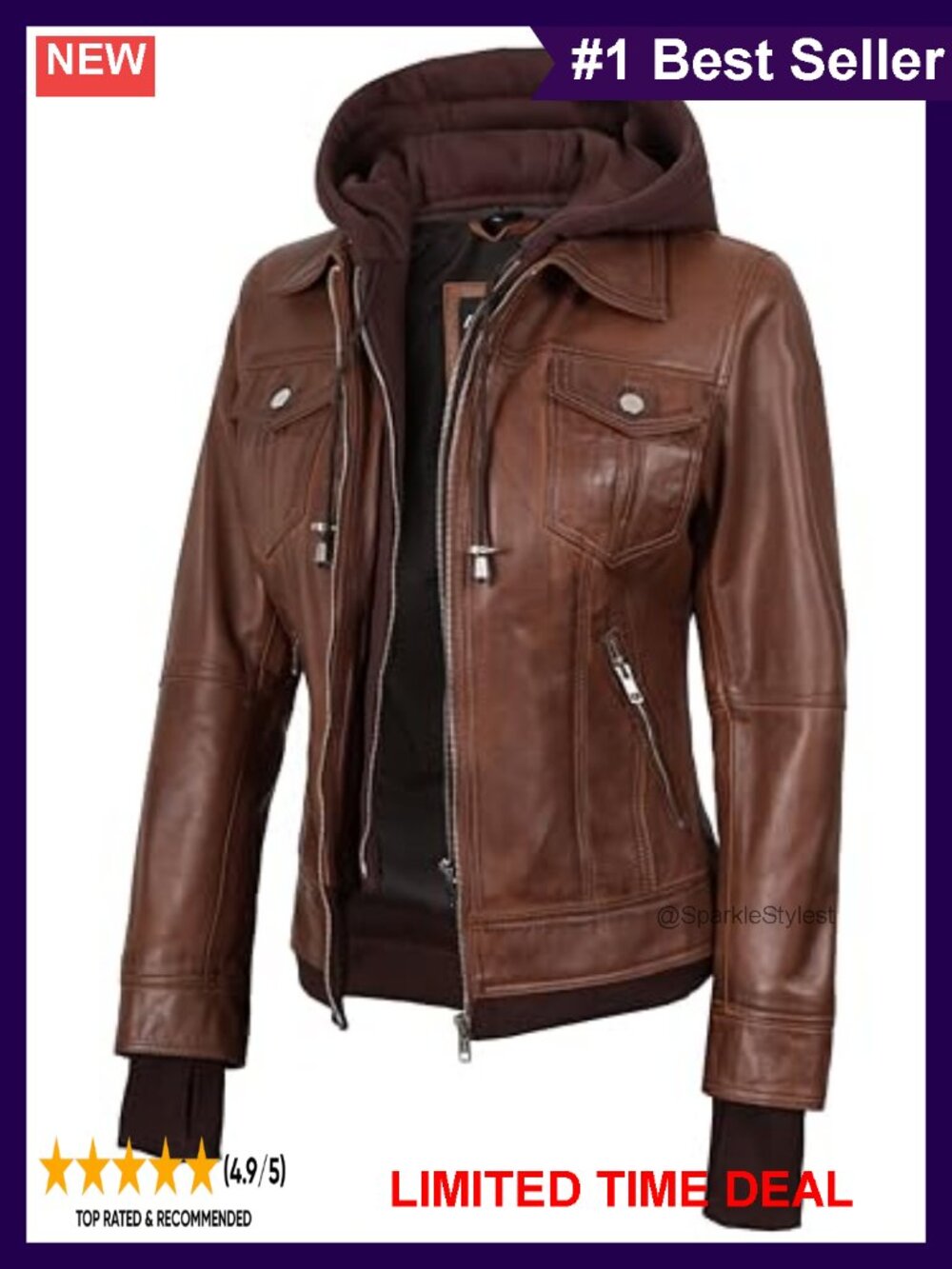 Lambskin Leather Jacket Detachable Hood Bomber Thumbholes Women